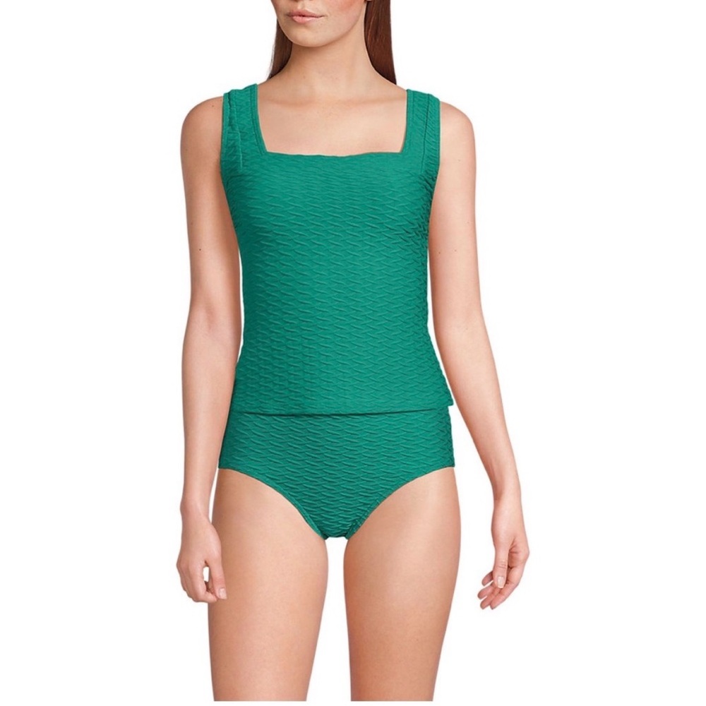 Square-Neck Textured Tankini Set in Island Emerald 3X